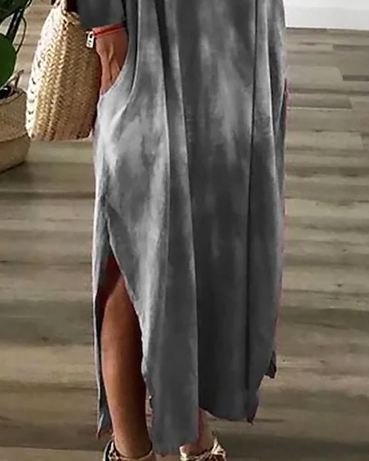 V-neck pocket dress with slit