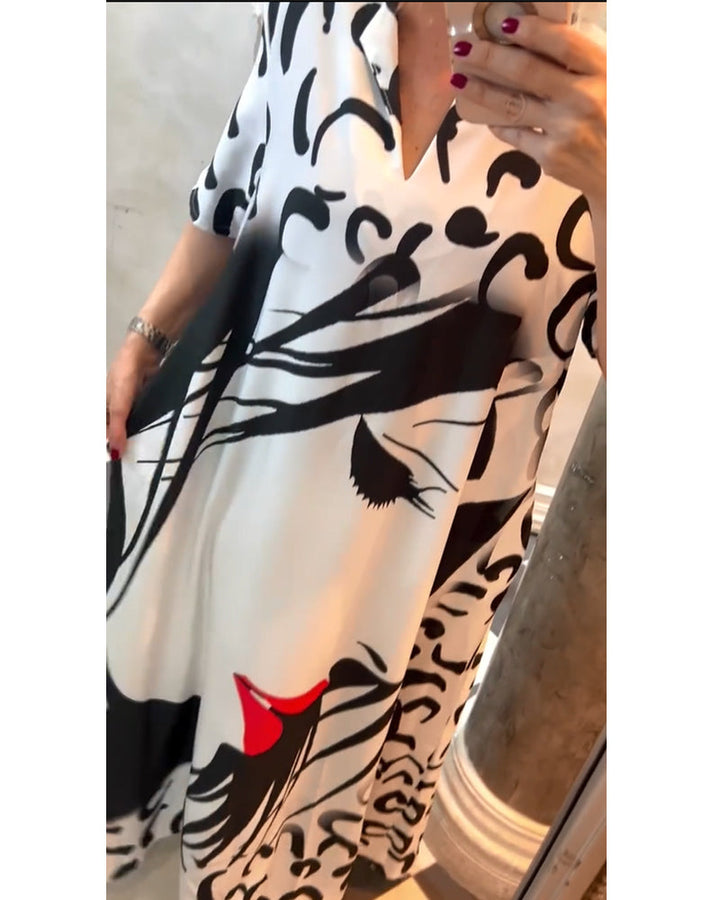 Half Sleeve Dress with Human Face Print