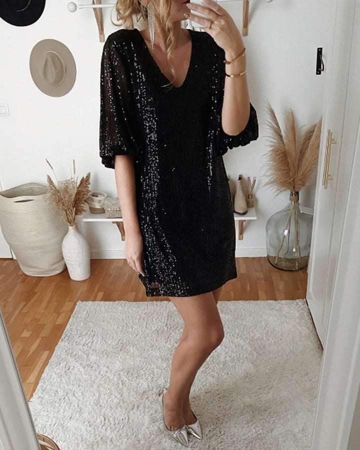 V-neck party dress with sequins