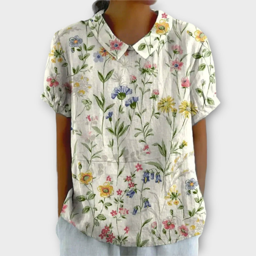 Alison - Floral Cotton Linen Blouse