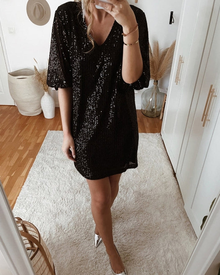 V-neck party dress with sequins