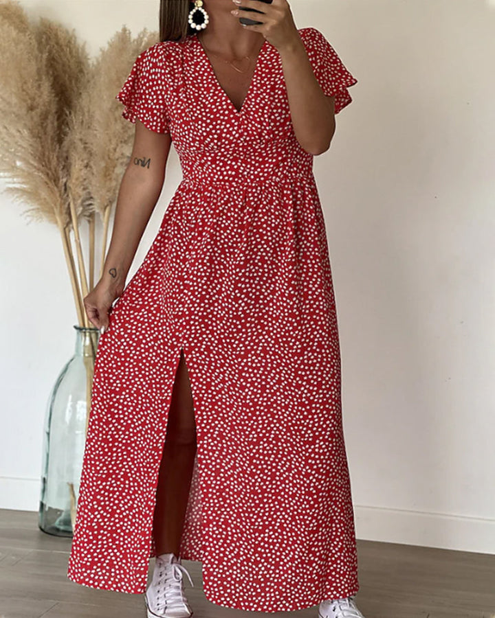 Maxi dress with v-neckline and print