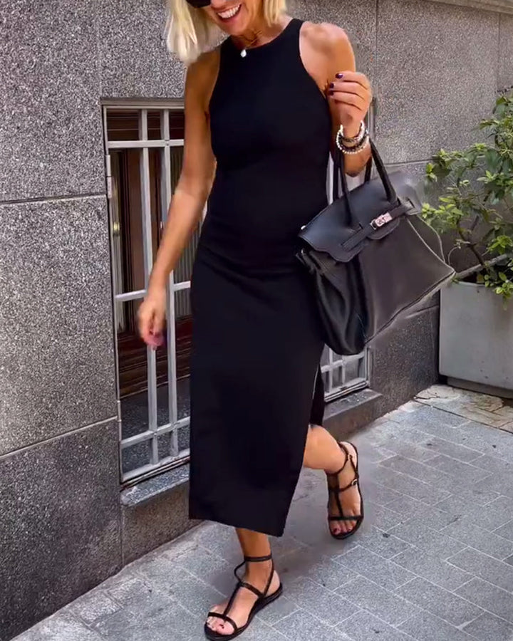 Casual dress sleeveless slim slit