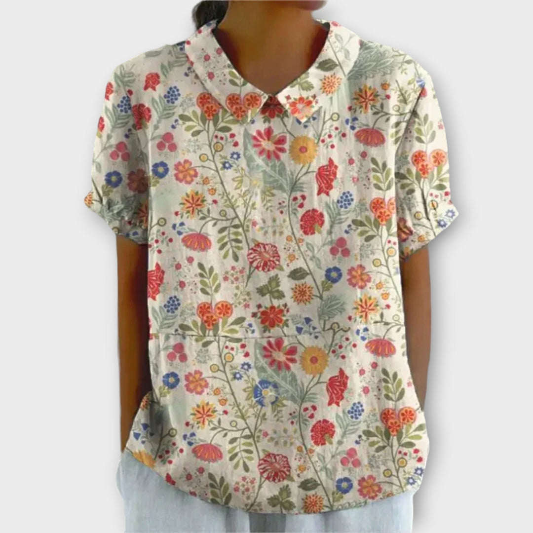 Alison - Floral Cotton Linen Blouse