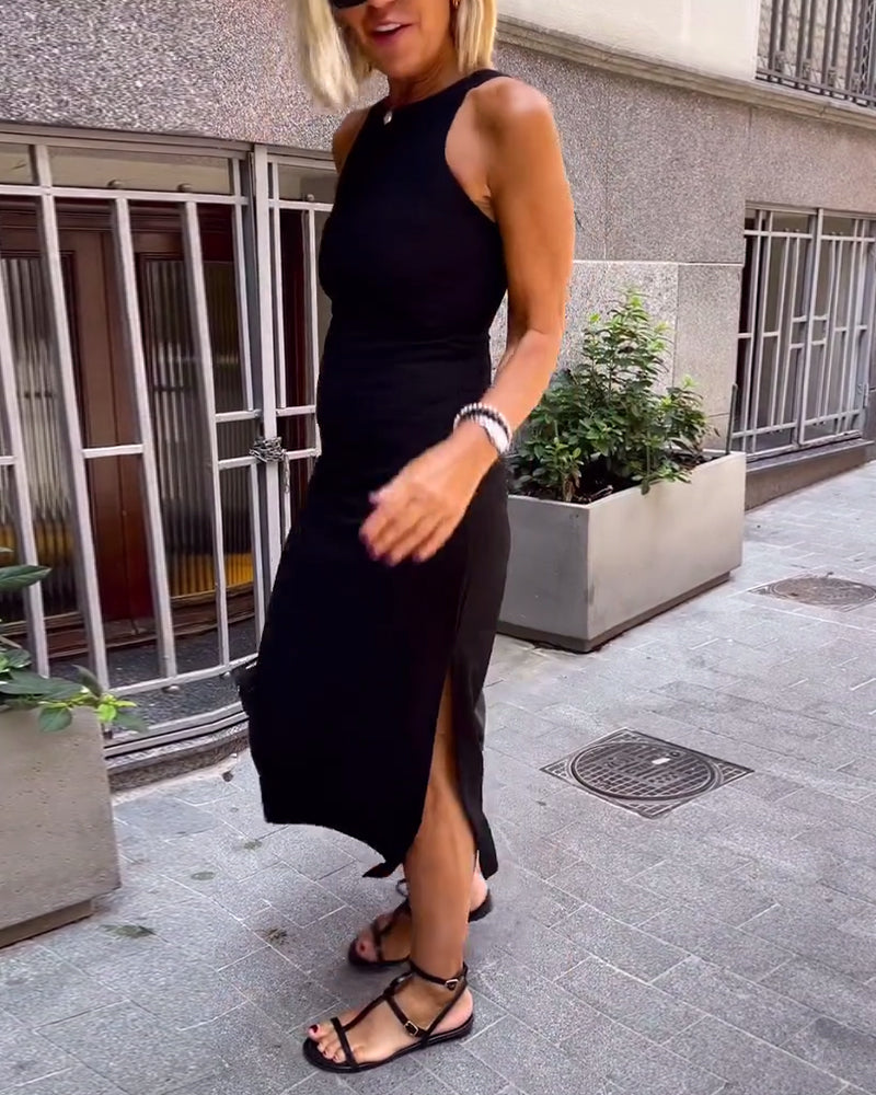 Casual dress sleeveless slim slit