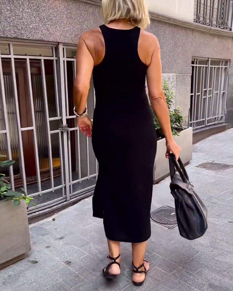 Casual dress sleeveless slim slit